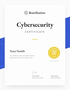 Cybersecurity Certificate by BrainStation